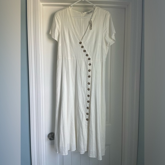 NWT Madewell Linen-Blend Button-Wrap Midi Dress in lighthouse - 8 - Picture 5 of 7
